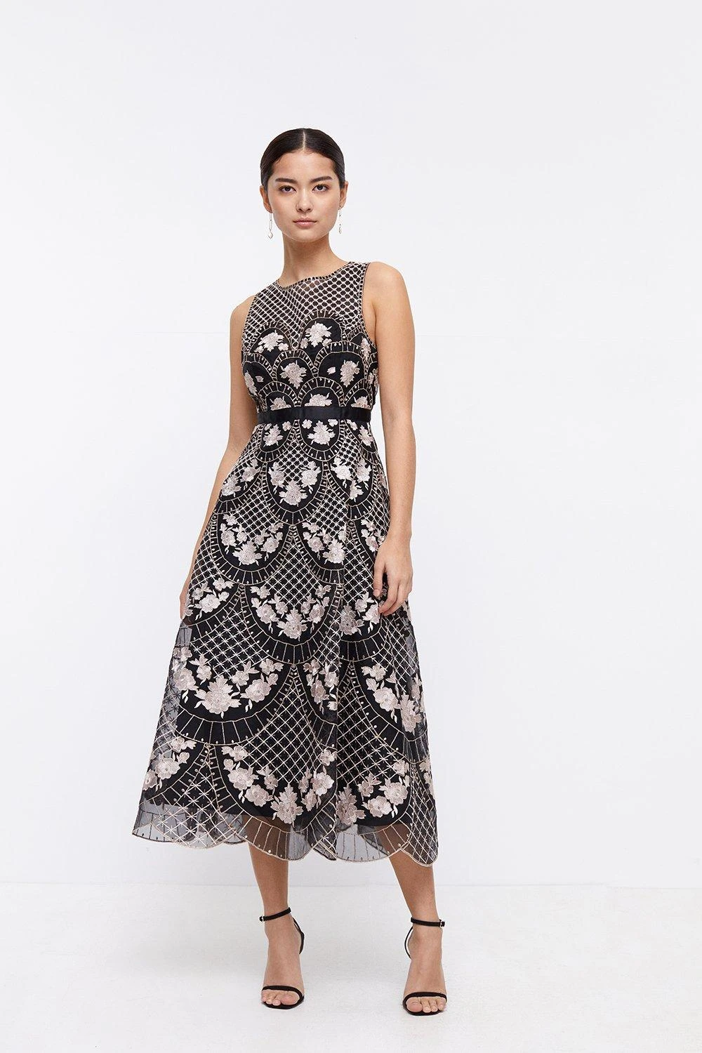 Coast Petite ​Premium Metallic Embroidered Midi Dress