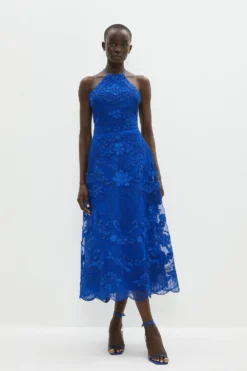 Coast Halterneck Midi Dress In Cutwork Lace
