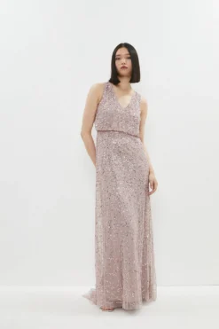 Coast V Neck Blouson Sequin Maxi Dress