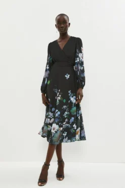 Coast Placement Winter Floral Hem Sweep Wrap Dress