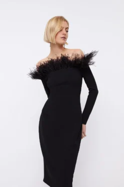 Coast Bodycon Crepe Feather Bardot Dress