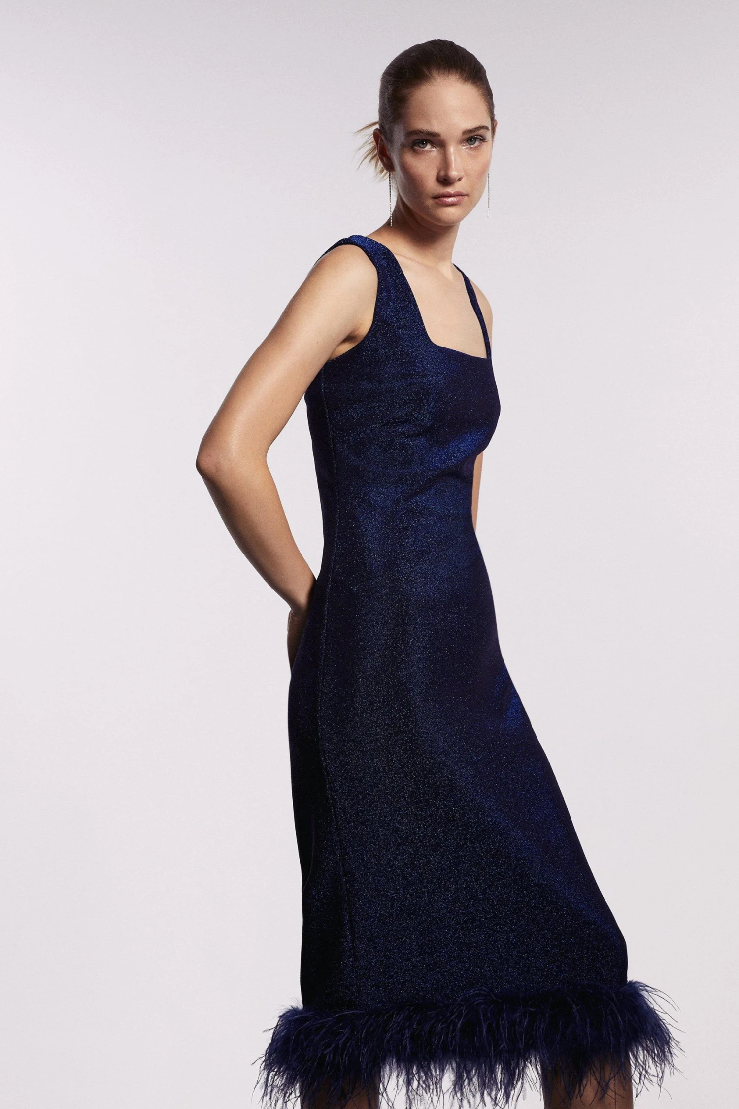 Coast Glitter Scuba Feather Hem Dress