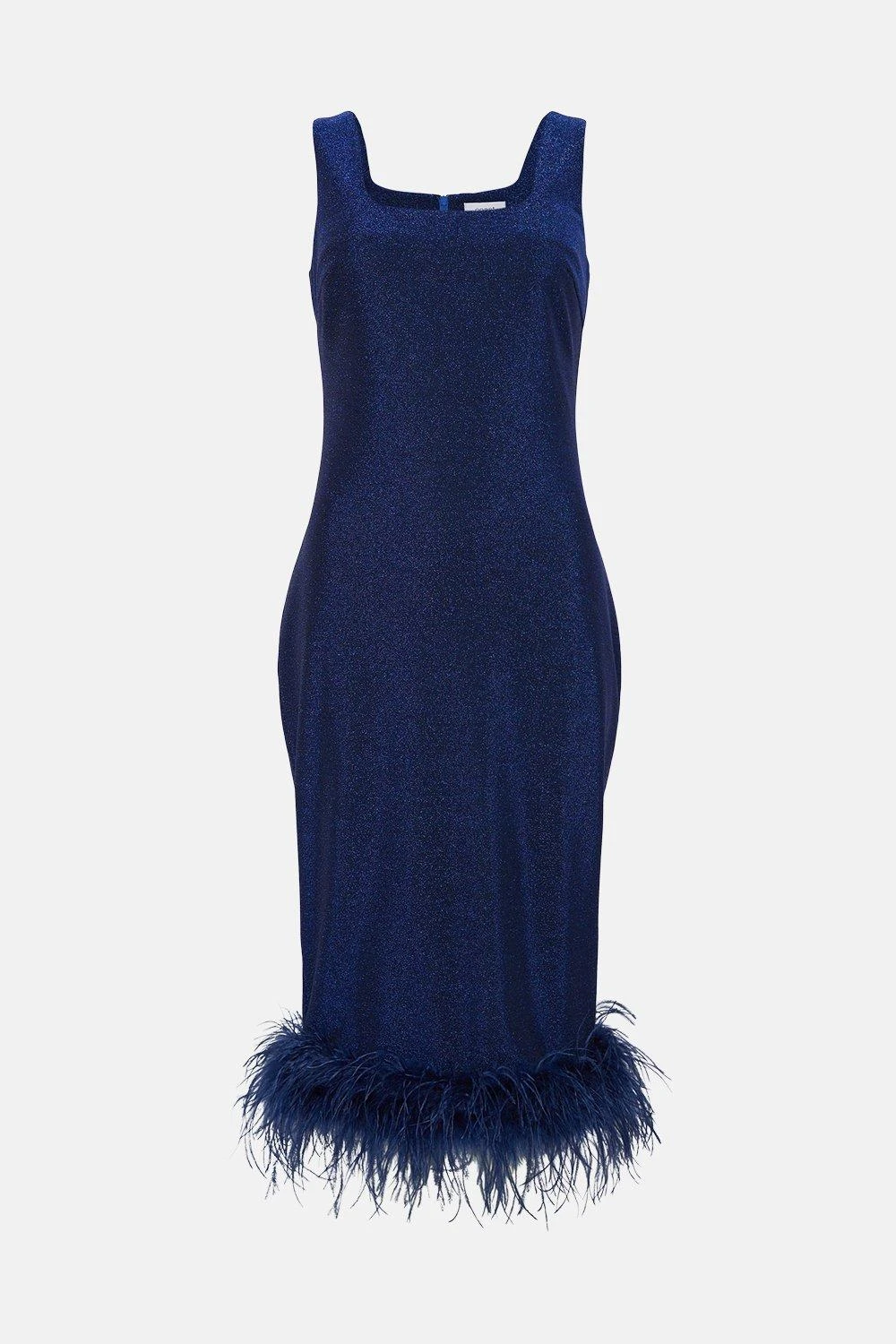 Coast Glitter Scuba Feather Hem Dress - Image 4
