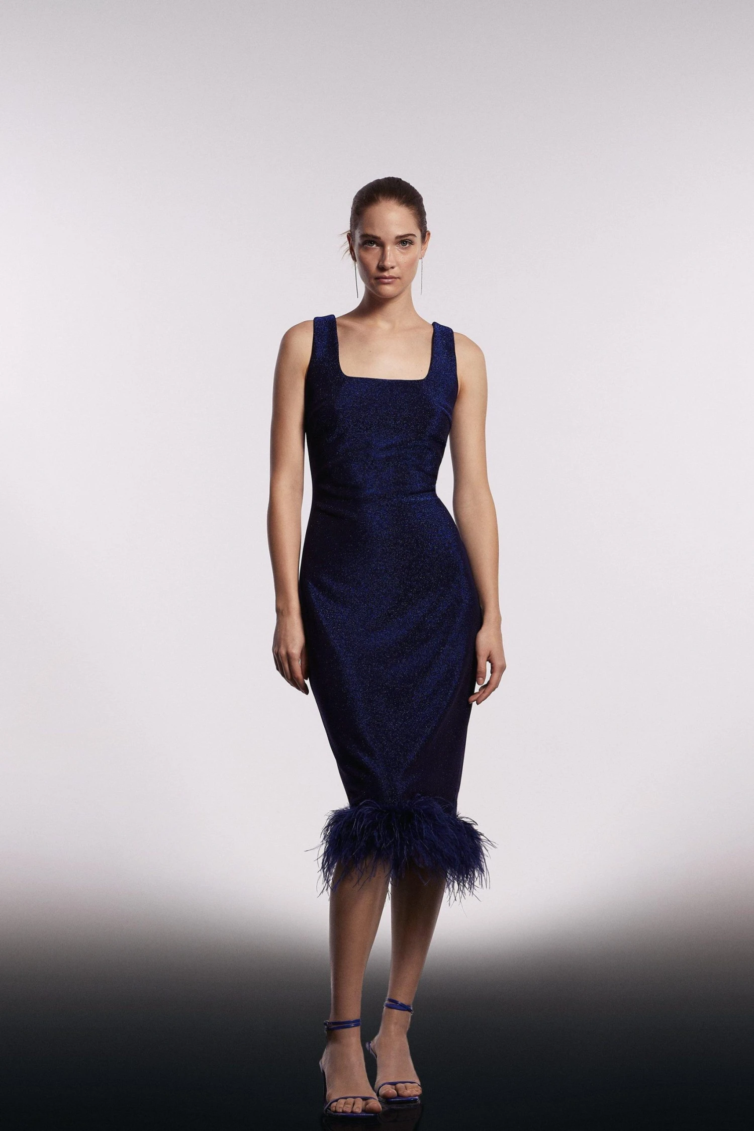 Coast Glitter Scuba Feather Hem Dress - Image 5