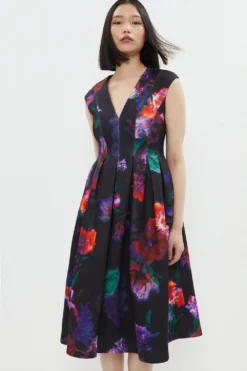 Coast Blurred Statement Floral Plunge Corset Dress