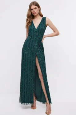 Coast Embellished Stripe Wrap Maxi Dress