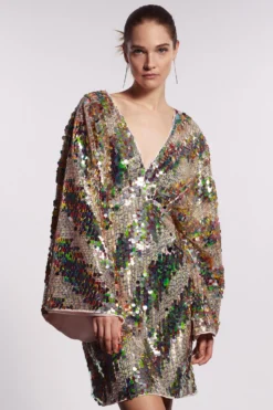 Coast Batwing Plunge Neck Sequin Mini Dress