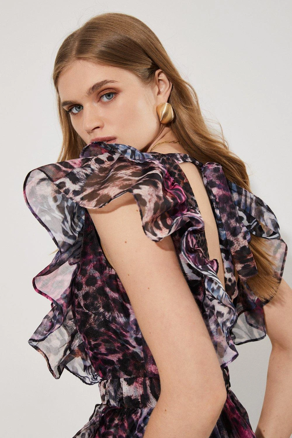 Coast Ruffle Shoulder Animal High Low Dress - Image 3