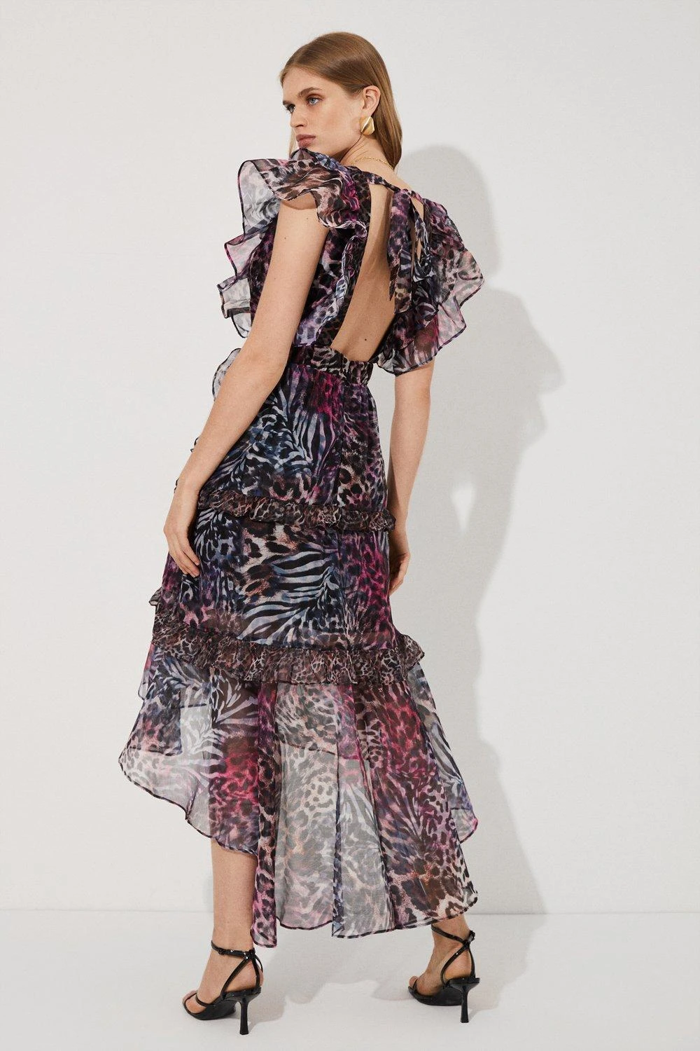 Coast Ruffle Shoulder Animal High Low Dress - Image 4