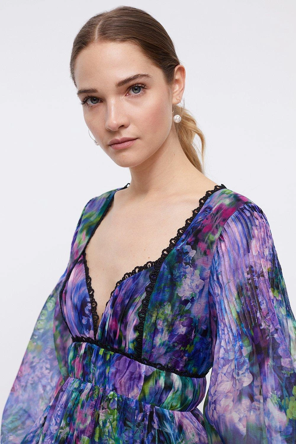 Coast Floral Pleat Detail Placement Print Mini Dress - Image 2