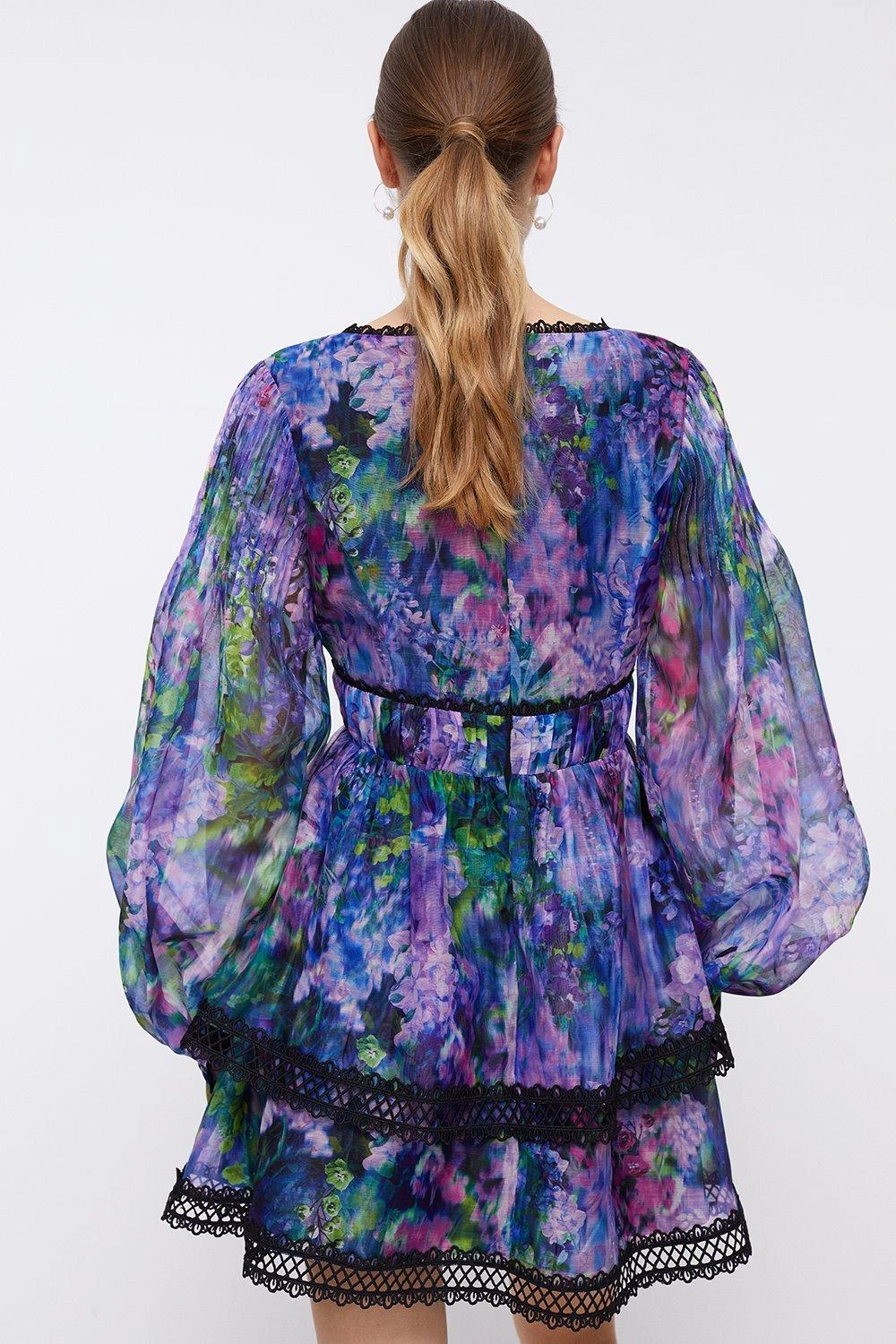 Coast Floral Pleat Detail Placement Print Mini Dress - Image 3