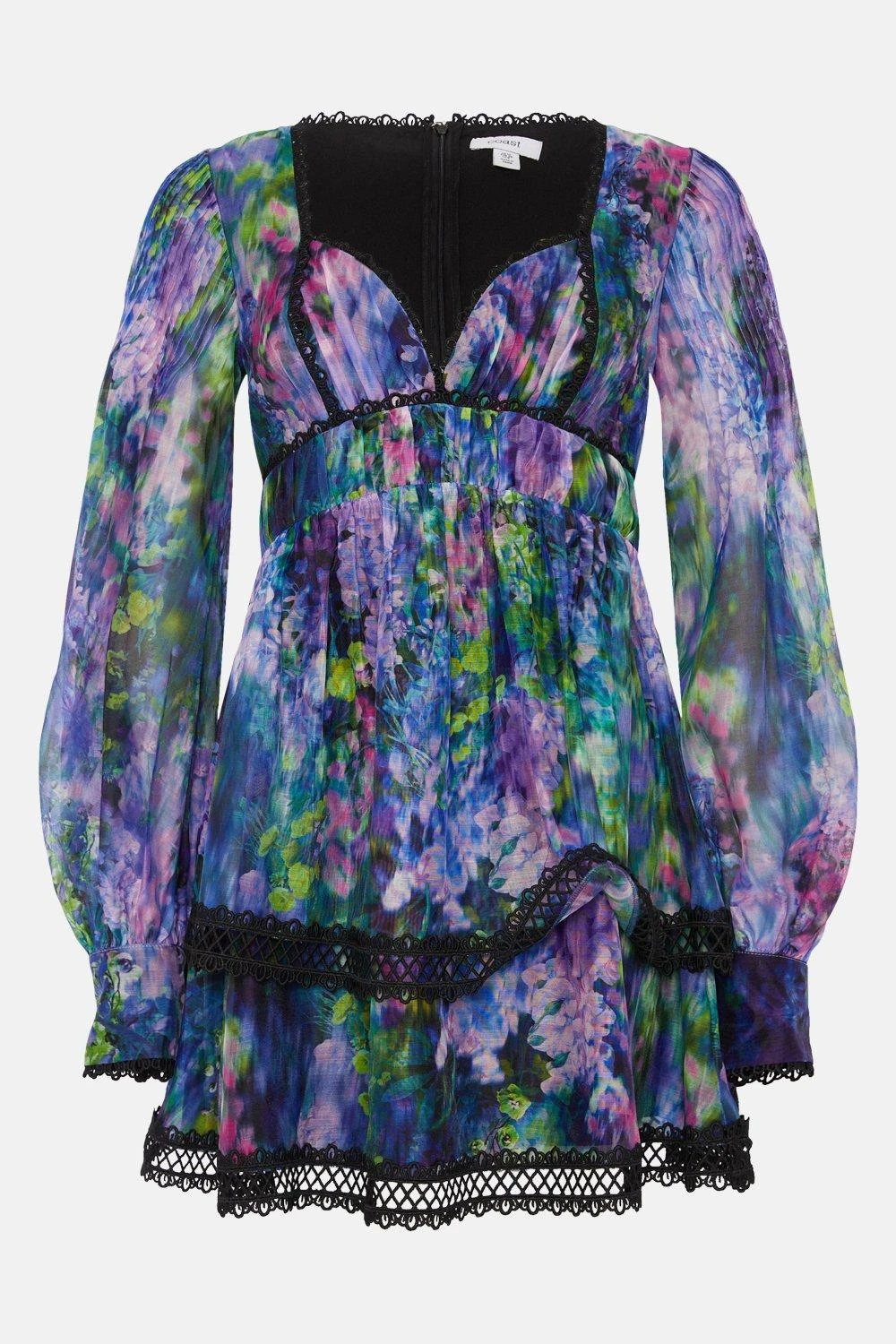 Coast Floral Pleat Detail Placement Print Mini Dress - Image 4