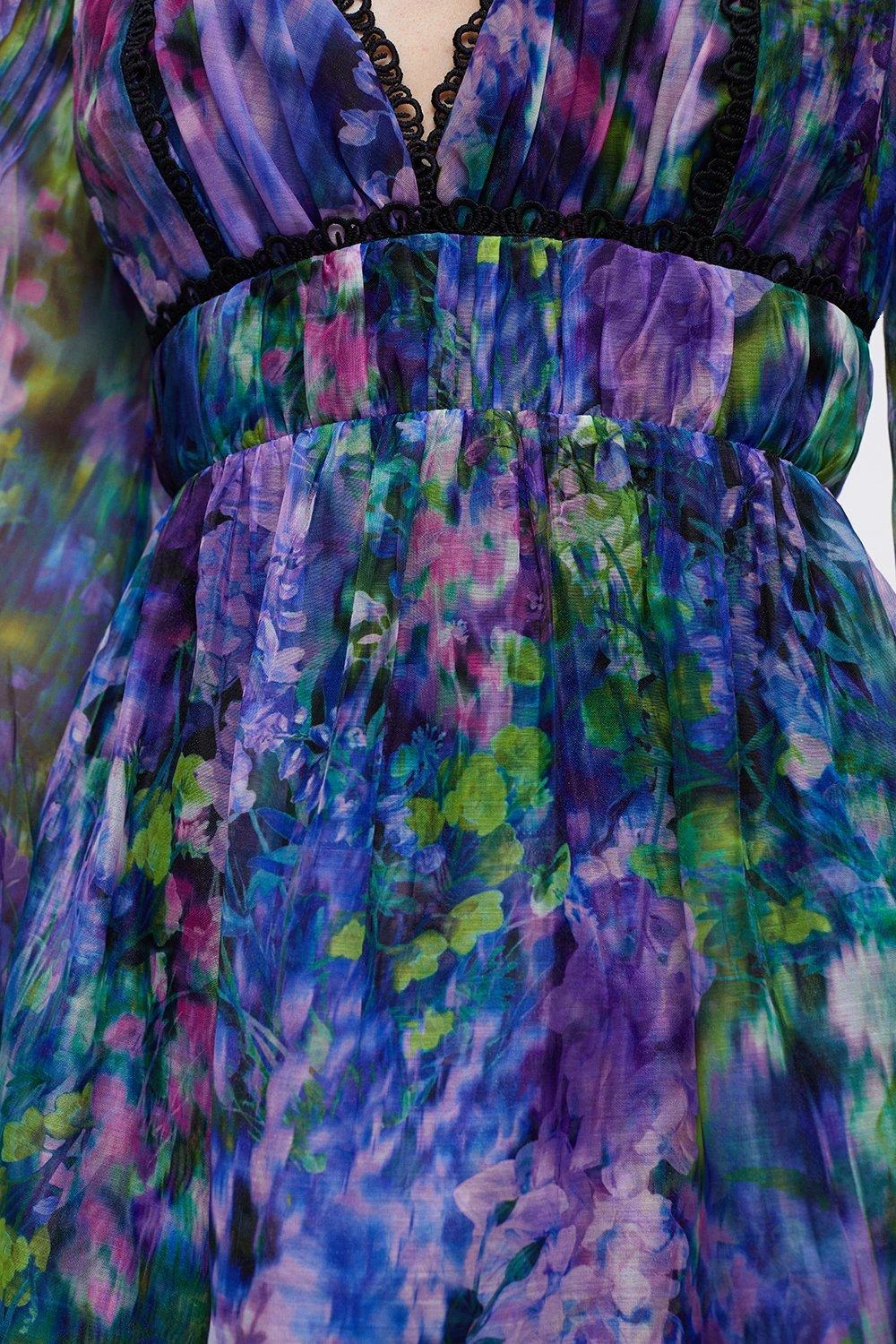 Coast Floral Pleat Detail Placement Print Mini Dress - Image 5