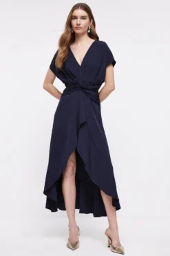 Coast Midi Dress With Twist Waist & Ruffle