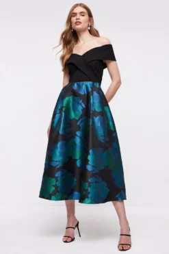 Coast Wrap Bardot Jacquard Skirt Midi Dress