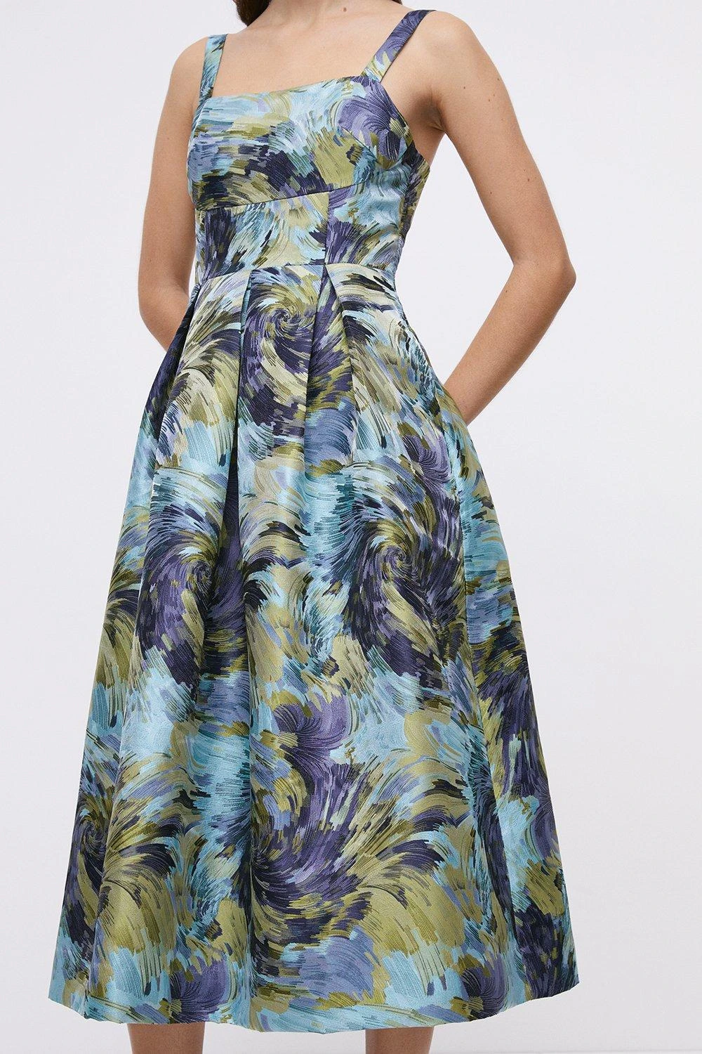 Coast Panelled Bodice Jacquard Full Skirt Midi Dress - Image 3