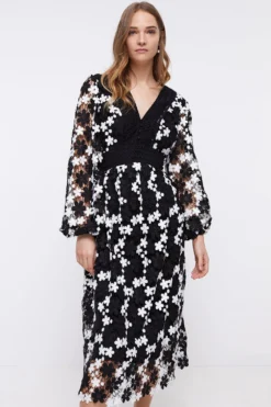 Coast Mono Lace Button Detail Midi Dress