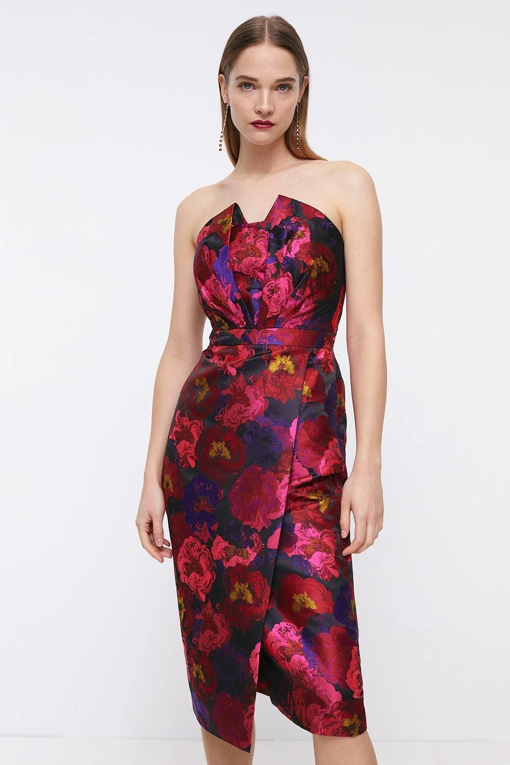 Coast Jacquard Pleat Bodice Pencil Dress