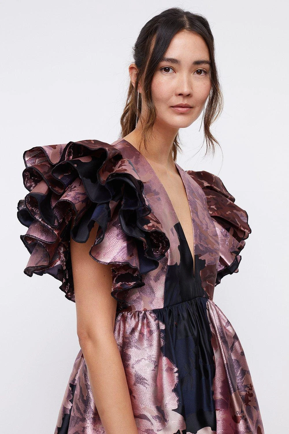 Coast Mega Ruffle Premium Jacquard Midi Dress - Image 2