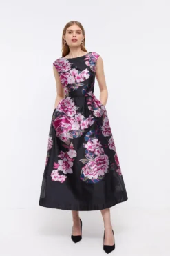 Coast Premium Metallic Floral Jacquard Midi Dress