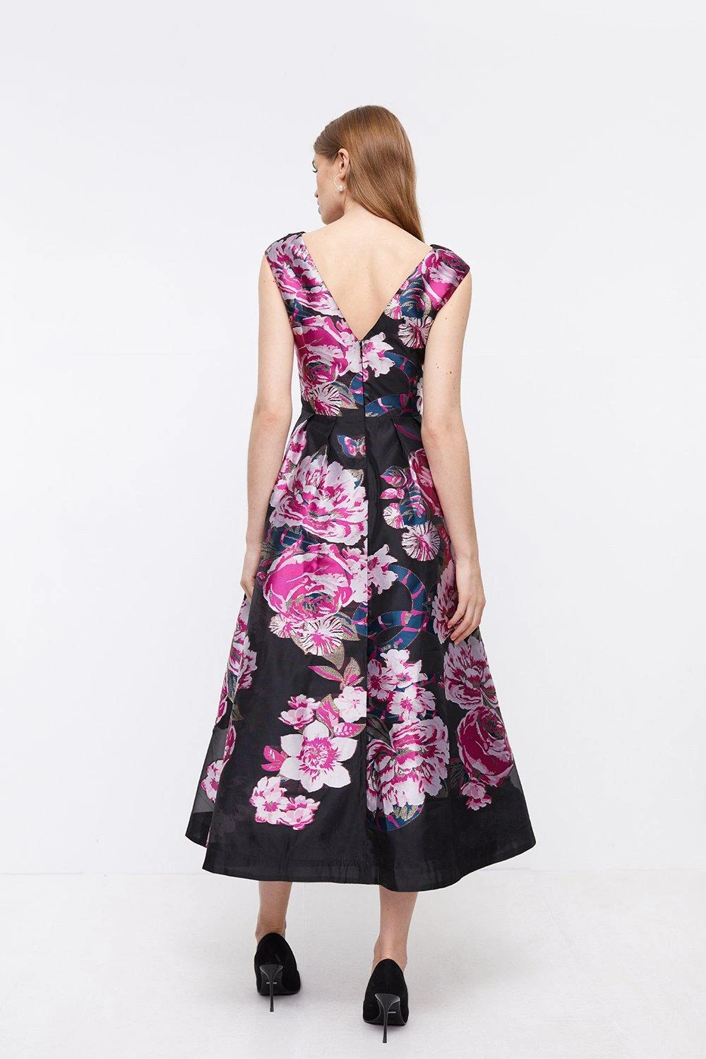 Coast Premium Metallic Floral Jacquard Midi Dress - Image 3