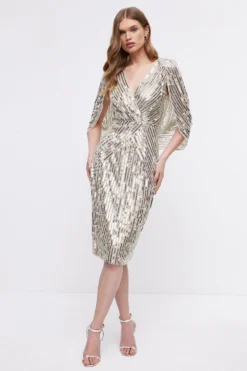 Coast Cape Back Embellished Midi Dress