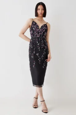 Coast 3d Floral Hand Embellished Organza Tulip Skirt Midi Dress