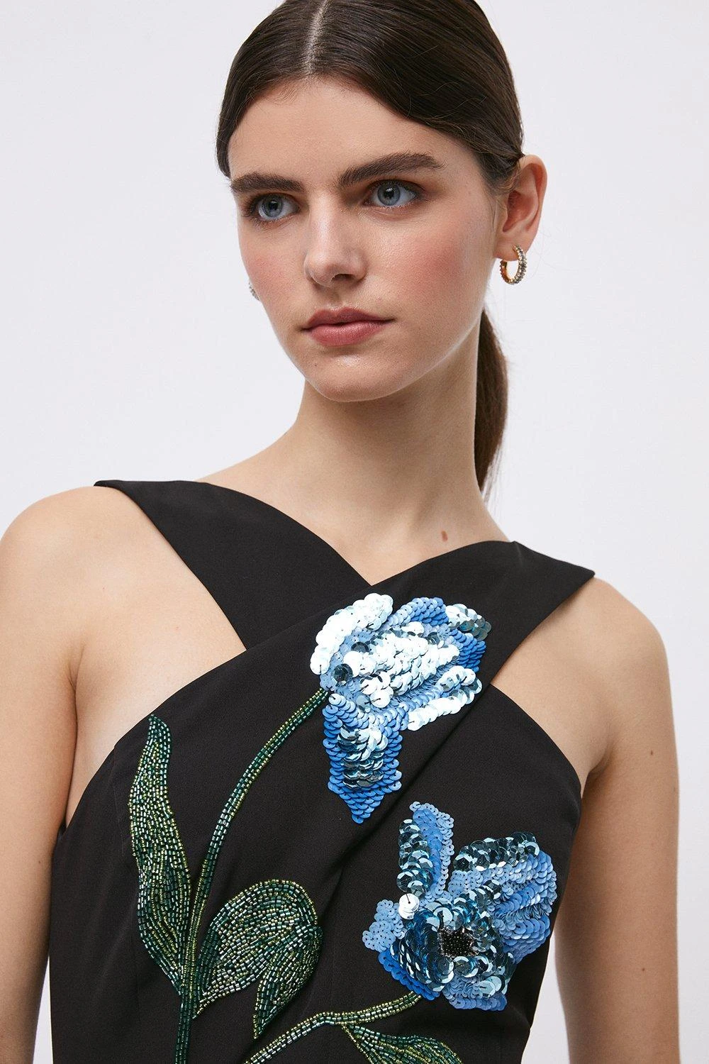 Coast Cross Neck Hand Embellished Floral Pencil Dress - Image 2