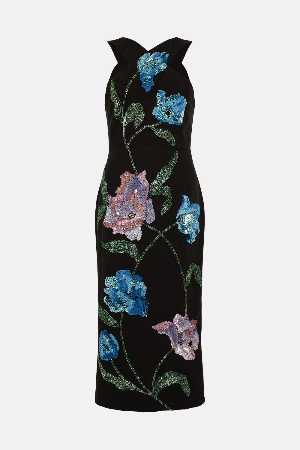 Coast Cross Neck Hand Embellished Floral Pencil Dress - Image 4