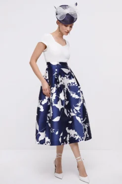 Coast 2 In 1 Midi Dress With Twill Skirt & Crepe Bodice