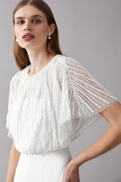 Coast Hand Embellished Sequin And Beaded Cape Top