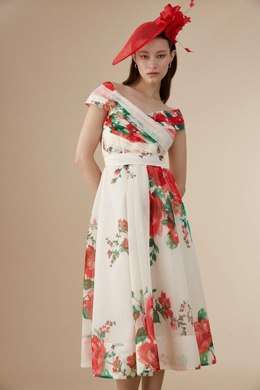 Coast Lisa Tan Bardot Dress In Organza - Image 3