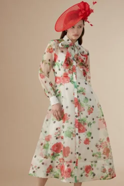 Coast Lisa Tan Organza Pussybow Shirt Dress