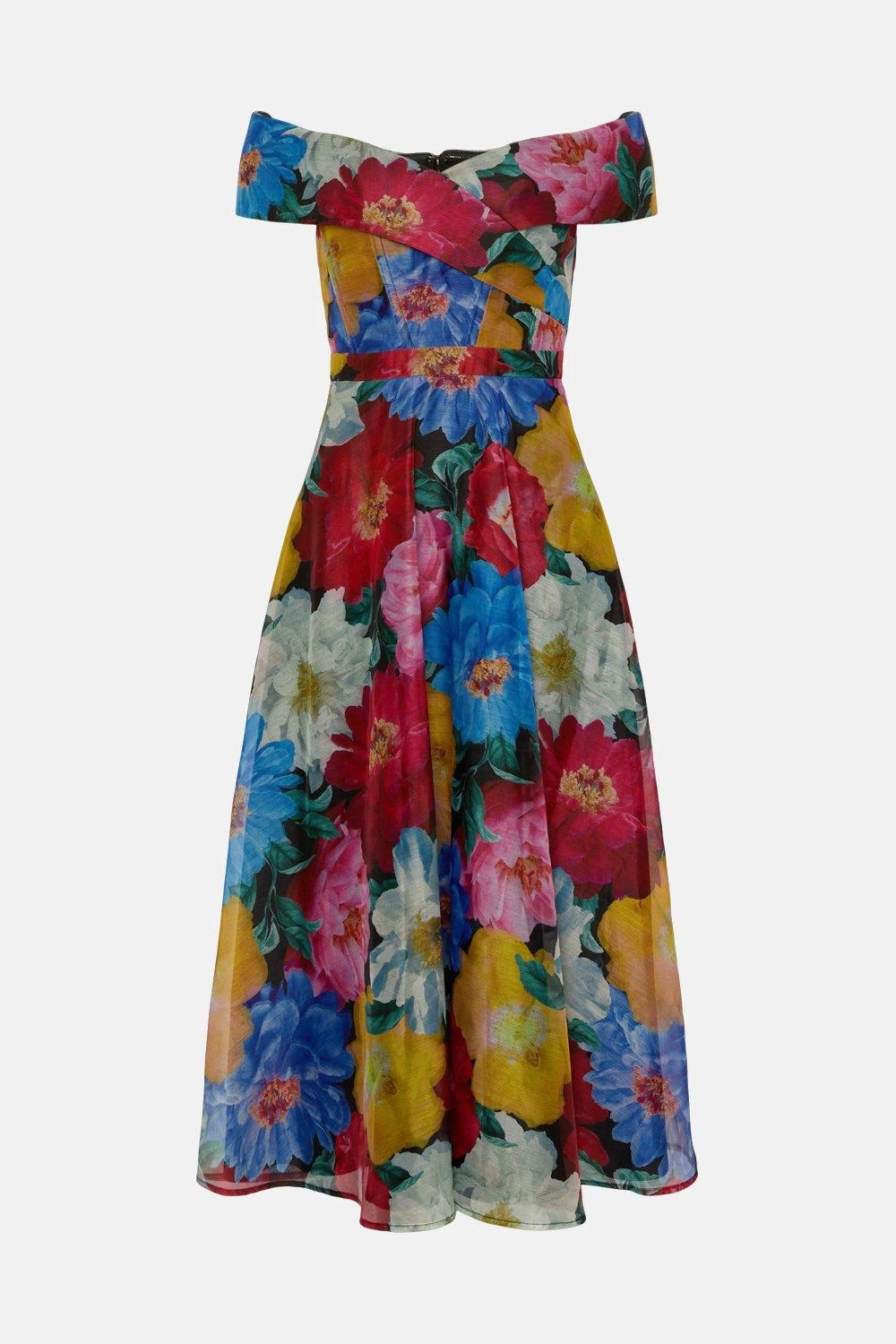 Coast Organza Floral Bardot Ruched Bodice Midi Dress - Image 4