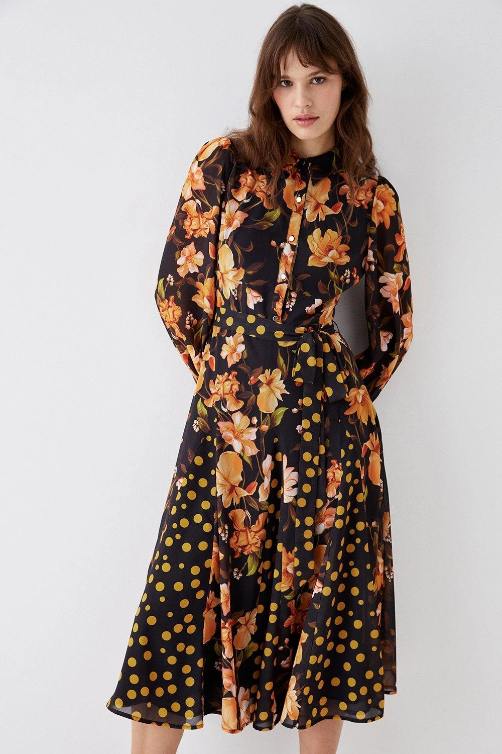 Coast Contrast Godet Printed Shirt Dress