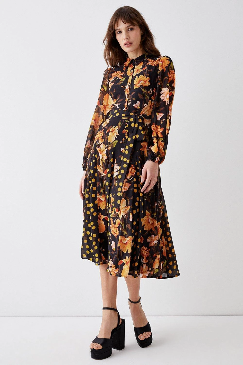 Coast Contrast Godet Printed Shirt Dress - Image 3