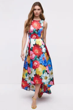 Coast Twill Midi Dress With Dip Hem & Piping