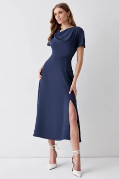 Coast Midi Dress With High Neck & Flare Skirt
