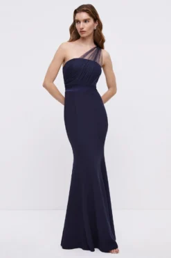 Coast Mesh One Shoulder Sculpting Crepe Bridesmaid Maxi Dress