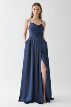 Coast Drape Satin Thigh Split Sweeping Bridesmaid Maxi Dress