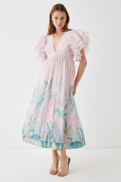 Coast Placement Mega Ruffle Plunge Full Skirted Dress