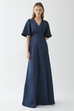 Coast Angel Sleeve Satin Button Detail Bridesmaids Maxi Dress
