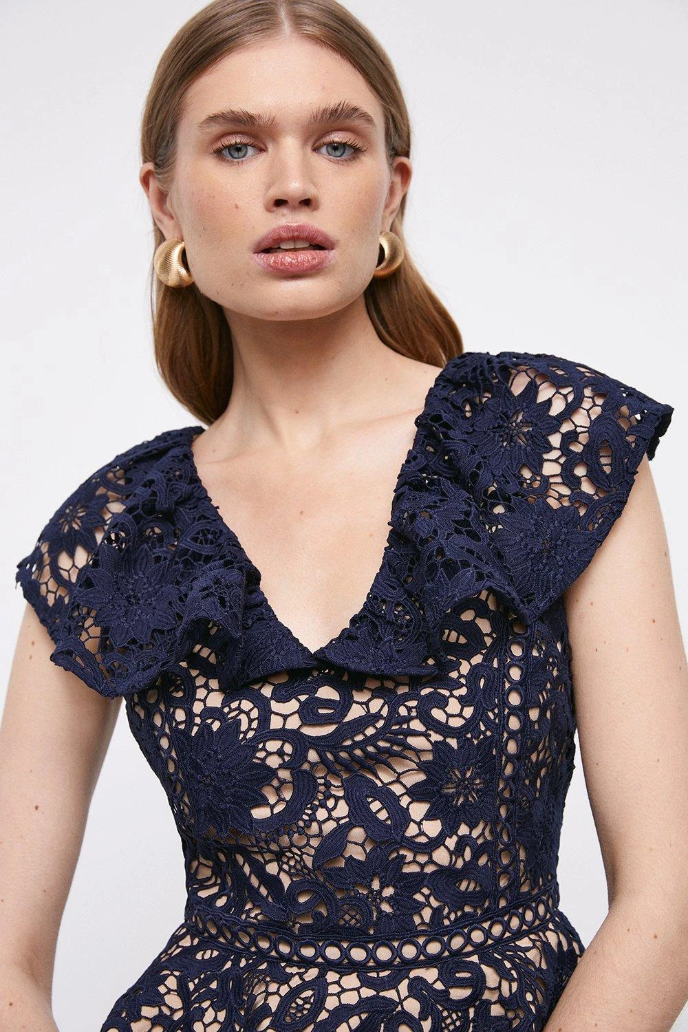 Coast Lace Pencil Dress With Dip Hem & Peplum - Image 2
