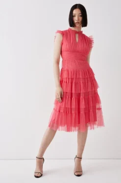 Coast Tulle Tiered Frill Sleeve Dress