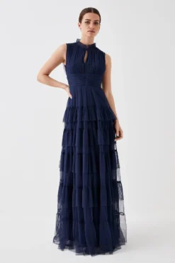 Coast Petite Tulle Tiered Frill Sleeve Bridesmaids Maxi Dress