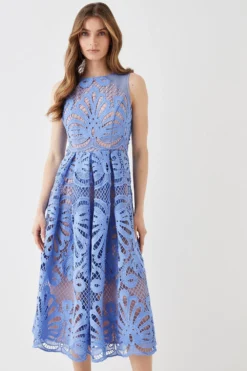 Coast Premium Sleeveless Lace Midi Dress With Contrast Lining