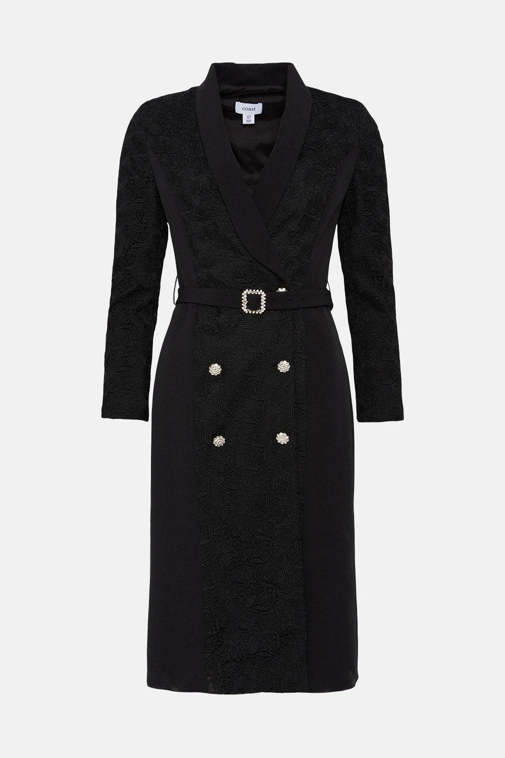 Coast Lisa Tan Premium Lace Tuxedo Dress With Gem Buttons - Image 4