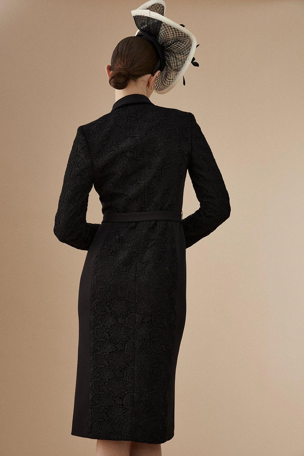 Coast Lisa Tan Premium Lace Tuxedo Dress With Gem Buttons - Image 5