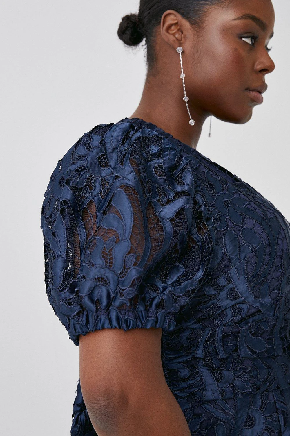 Coast Plus Size Pencil Dress In Satin Lace With Buttons & Tie - Image 2