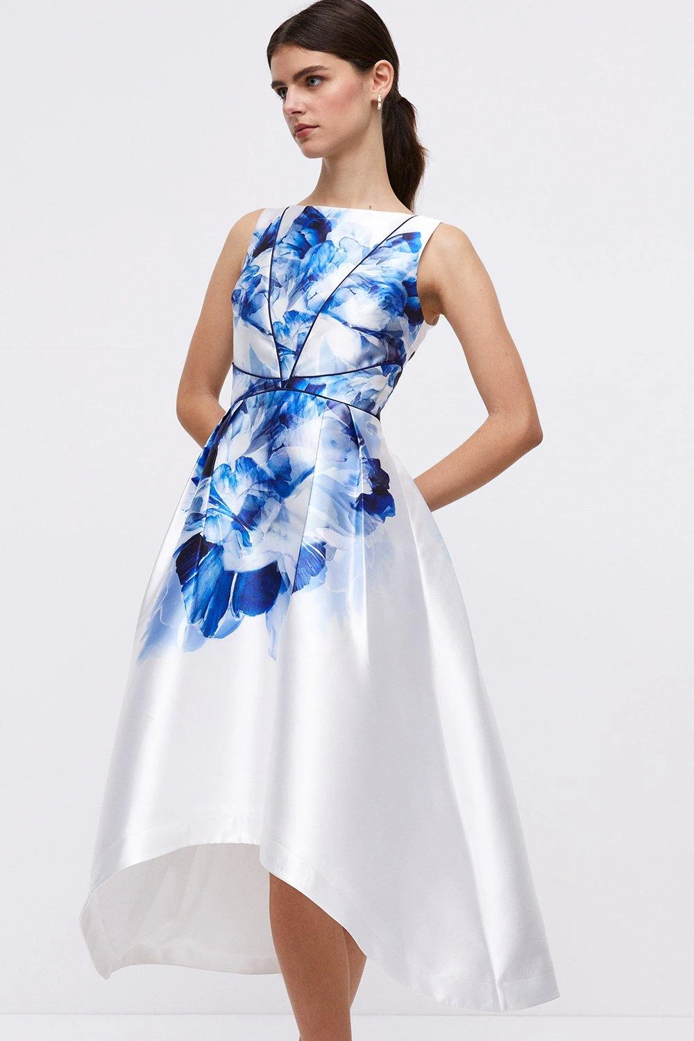 Coast Dip Back Midi Dress In Twill With Piping - Image 3